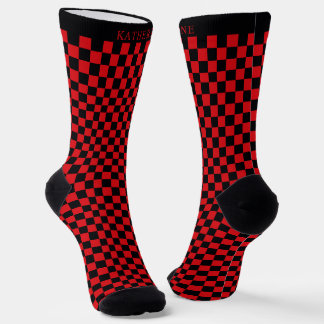Benutzerdefiniertes Helles Rot und Schwarz Kariert Socken