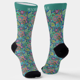 Benutzerdefiniertes Hellgrün-Dunkelblau-Paisleymus Socken