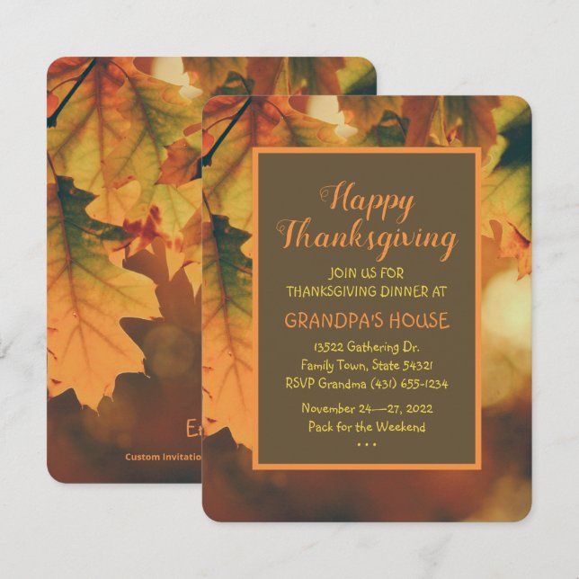 Benutzerdefiniertes Herbstessen lässt Erntedank es Einladung (Vorne/Hinten)