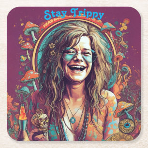 Benutzerdefiniertes Hippie Boho Bleibe Trippy-Vibe Rechteckiger Pappuntersetzer