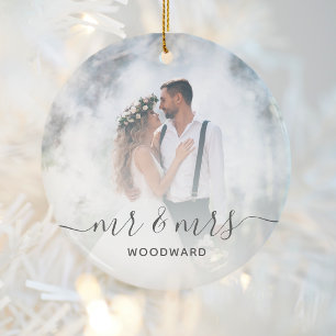 Benutzerdefiniertes Hochzeitsfoto Mr und Mrs Gray  Keramik Ornament
