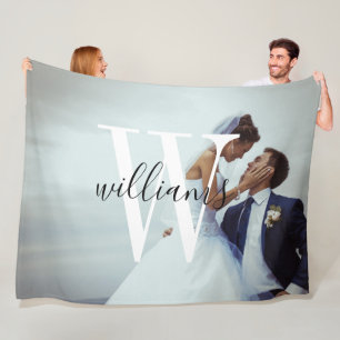 Benutzerdefiniertes Hochzeitsfoto und Monogramm Fleecedecke