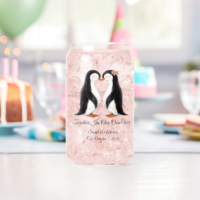 Benutzerdefiniertes Hochzeitspinguin-Paar  Dosenglas (Insitu (Geburtstag))