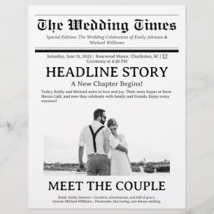 Benutzerdefiniertes Hochzeitsprogramm in Zeitungsf