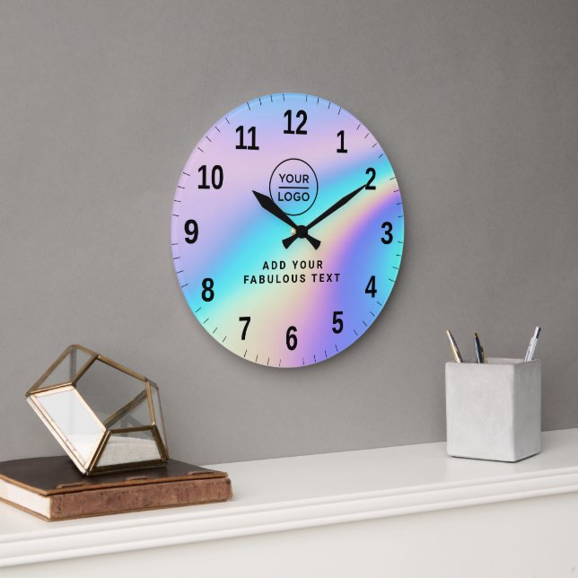 Benutzerdefiniertes holografisches Regenbogen-Logo Große Wanduhr (Büro)