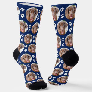 Benutzerdefiniertes Hunde-Foto Blau Süße Tierpfote Socken