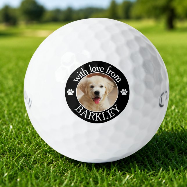 Benutzerdefiniertes Hunde-Foto Golfball (cute with love from custom pet name golf balls with custom dog photo and paw prints)
