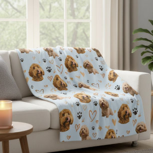 Benutzerdefiniertes Hunde-Foto mit Herzen Blau Fleecedecke
