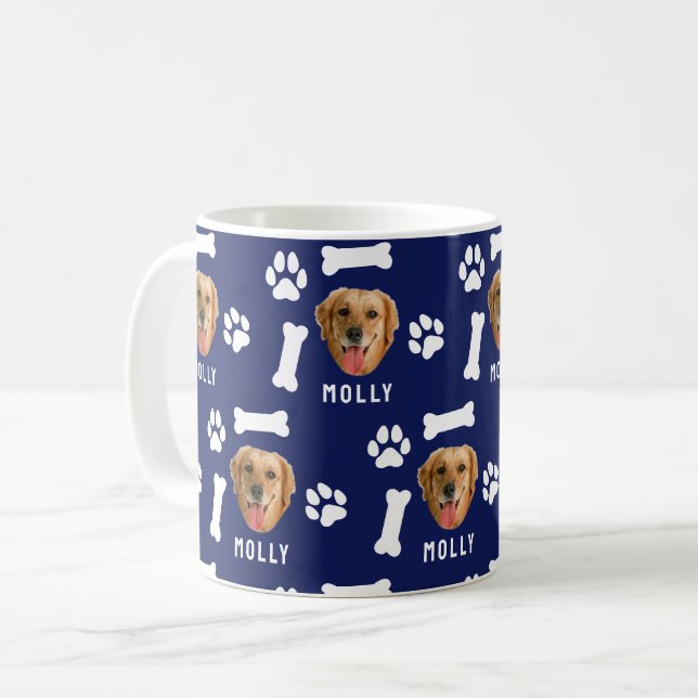 Benutzerdefiniertes Hunde-Foto & Name Navy Blau Kaffeetasse (Vorderseite Links)