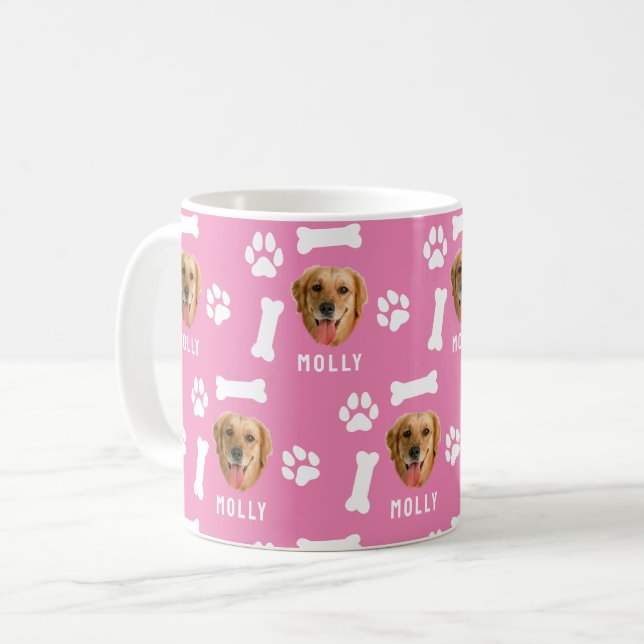 Benutzerdefiniertes Hunde-Foto & Name Pink Kaffeetasse (Vorderseite Links)