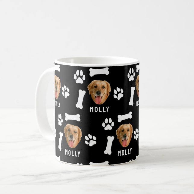 Benutzerdefiniertes Hunde-Foto & Name Schwarz Kaffeetasse (Vorderseite Links)