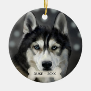 Benutzerdefiniertes Husky-Hundefoto Keramik Ornament