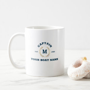 Benutzerdefiniertes Kapitänsmonogramm Gold Lorbeer Kaffeetasse