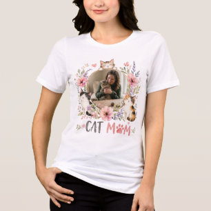Benutzerdefiniertes Katze-Mama-Foto-T-Shirt mit fl Tri-Blend Shirt