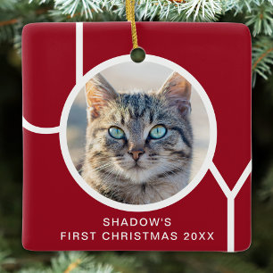 Benutzerdefiniertes Katzenfoto Erstes Weihnachtsfe Keramikornament