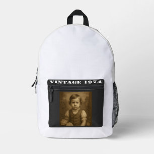 Benutzerdefiniertes Kinderfoto & Jahr Vintage Pers Bedruckter Rucksack