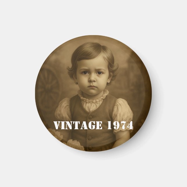 Benutzerdefiniertes Kinderfoto & Jahr Vintage Pers Magnet (Vorne)