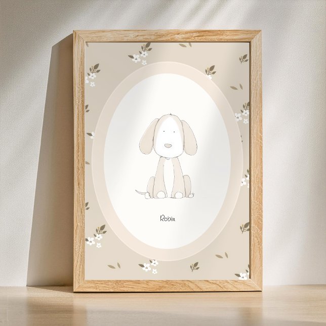 Benutzerdefiniertes Kinderzimmer mit Babyname - Sü Poster (Custom Name Print - Cute Dog Nursery Poster)