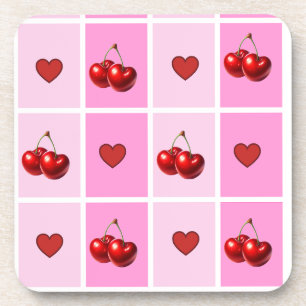 Benutzerdefiniertes Kirsch-Herz-Karo-Muster Getränkeuntersetzer