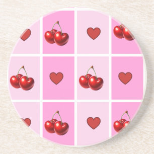 Benutzerdefiniertes Kirsch-Herz-Karo-Muster Getränkeuntersetzer