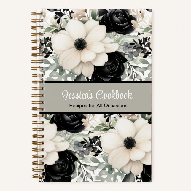 Benutzerdefiniertes Kochbuch mit B&W-Blume Notizbuch (Vorderseite)