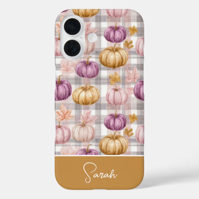 Benutzerdefiniertes Kürbis- und Blumen-Karo-Muster Case-Mate iPhone Hülle (Rückseite)