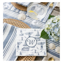 Benutzerdefiniertes Küsten-Toile-Monogramm | Vorne
