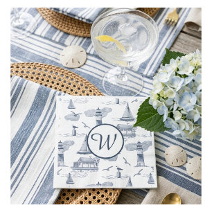 Benutzerdefiniertes Küsten-Toile-Monogramm   Vorne Serviette