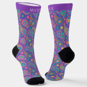 Benutzerdefiniertes Lila Blau Rosa Paisley-Muster Socken