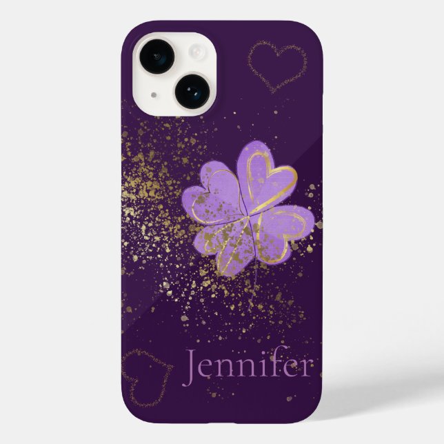 Benutzerdefiniertes Lila Clover Glitzer iPhone/iPa Case-Mate iPhone Hülle (Rückseite)