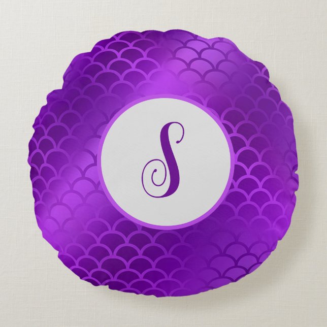 Benutzerdefiniertes lila Mermaid-Schema Rundes Kissen (Vorderseite)