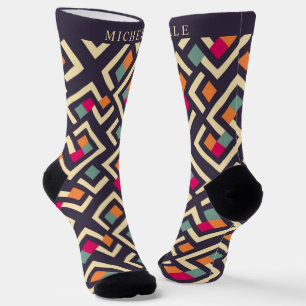 Benutzerdefiniertes Lila Rosa Grün Orange Geometri Socken