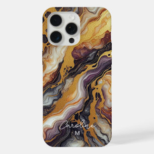 Benutzerdefiniertes Lila Schwarz Grau Gold Marmor iPhone 15 Pro Max Hülle