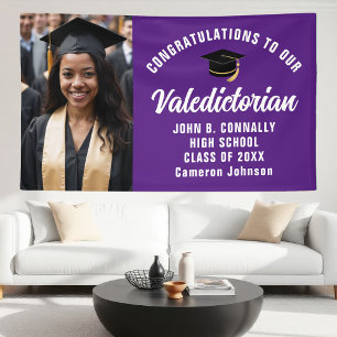 Benutzerdefiniertes lila Valedictorian-Foto-Abschl Banner