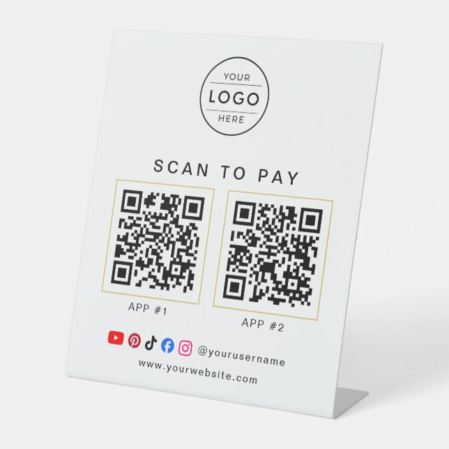 Benutzerdefiniertes Logo 2 QR-Code Social Media Ge Sockelschild (Vorderseite)