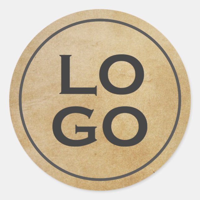 Benutzerdefiniertes Logo auf rustikalem Pergament Runder Aufkleber (Vorderseite)