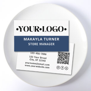 Benutzerdefiniertes Logo Blau QR-Code Social Icons Visitenkarte