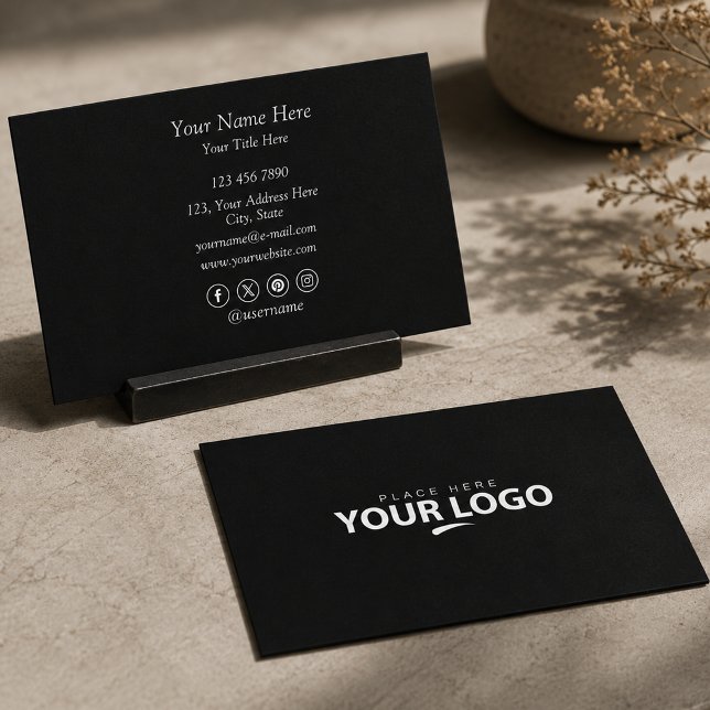Benutzerdefiniertes Logo | Einfach Professionell M Visitenkarte (Custom Logo | Simple Professional Minimalist Black Business Card)
