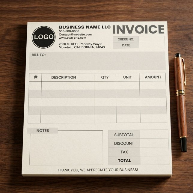 Benutzerdefiniertes Logo, einfache Geschäftsrechnu Notizblock (custom invoice templates. Find editable, printable, and designer options for every professional need)