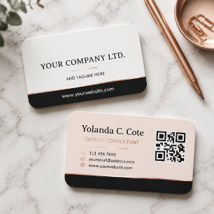 Benutzerdefiniertes Logo Elegant Beige Schwarz QR- Visitenkarte