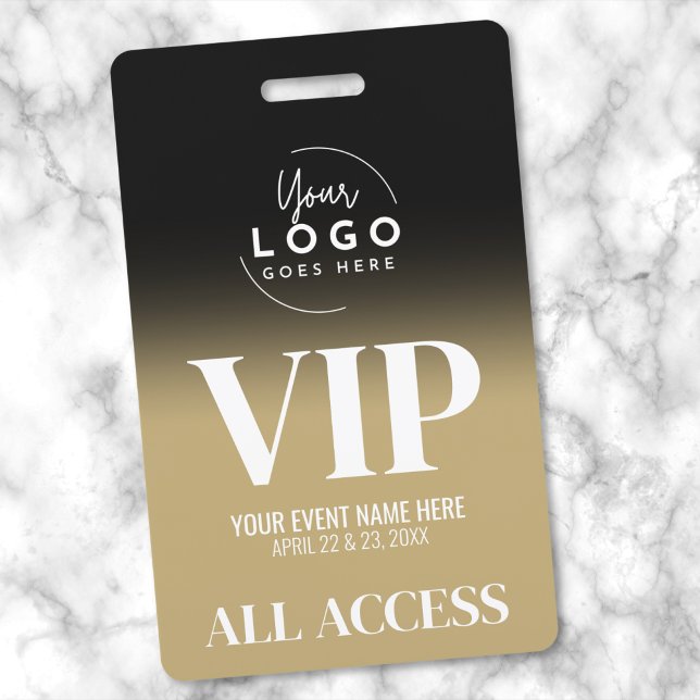 Benutzerdefiniertes Logo Elegante Black Gold VIP Ausweis (Event Your Logo Black Gold All Access VIP Badge )