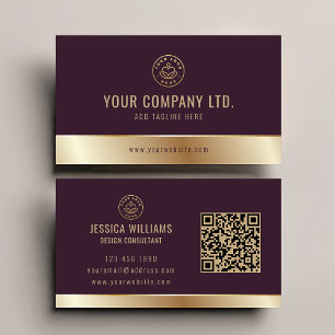 Benutzerdefiniertes Logo Elegante Burgundy Gold QR Visitenkarte