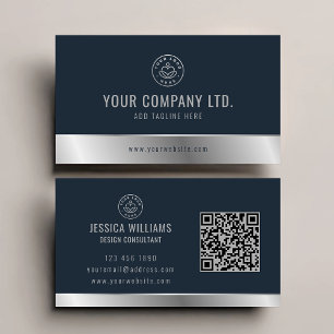 Benutzerdefiniertes Logo Eleganter Blue Silver QR- Visitenkarte
