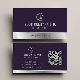Benutzerdefiniertes Logo Eleganter Lila Silver QR- Visitenkarte