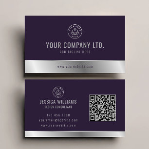 Benutzerdefiniertes Logo Eleganter Lila Silver QR- Visitenkarte