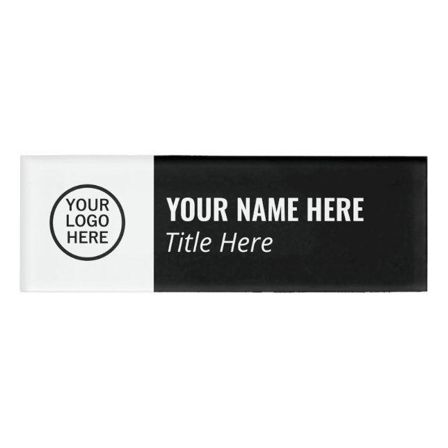 Benutzerdefiniertes Logo Eleganter Schwarz-weißer  Namenschild (Vorderseite)