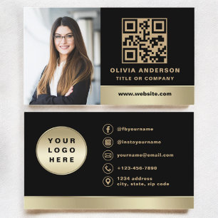 Benutzerdefiniertes Logo Elegantes Black Gold QR C Visitenkarte