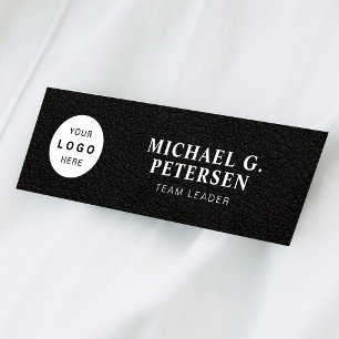 Benutzerdefiniertes Logo elegantes Schwarz Leder w Namenschild