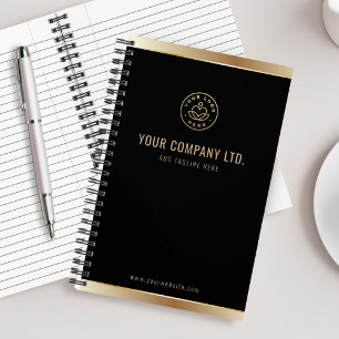 Benutzerdefiniertes Logo Elegantes Schwarzes Gold Notizbuch