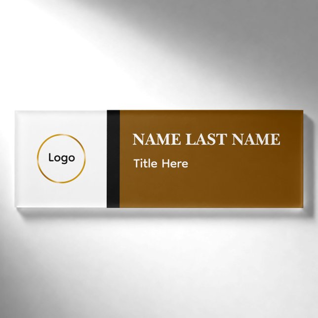 Benutzerdefiniertes Logo Elegantes Staubblau Weiß  Namenschild (Vorderseite)